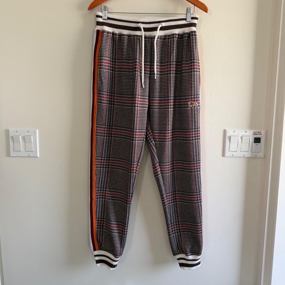 Lonsdale London Plaid Track Pants Brown Orange Stripe Mens Size Medium Joggers